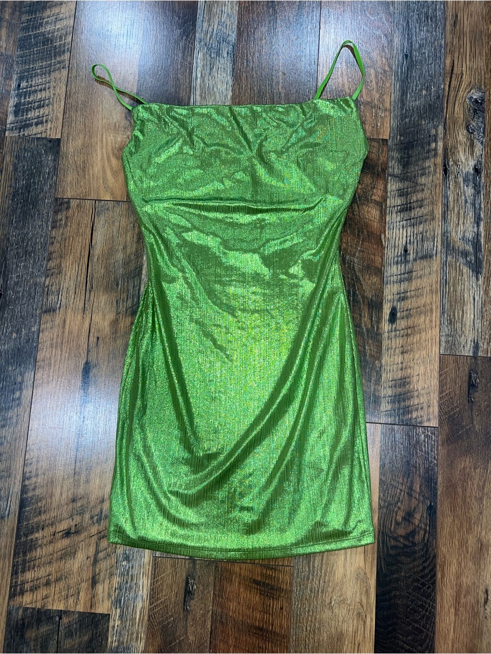 Sincerely Jules Shimmering Lime Green Slip Mini Dress